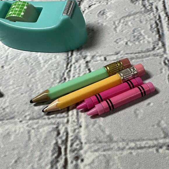 Our Generation Doll School Supplies Tape Dispenser Scissors Pencils Crayon - Picture 2 of 11